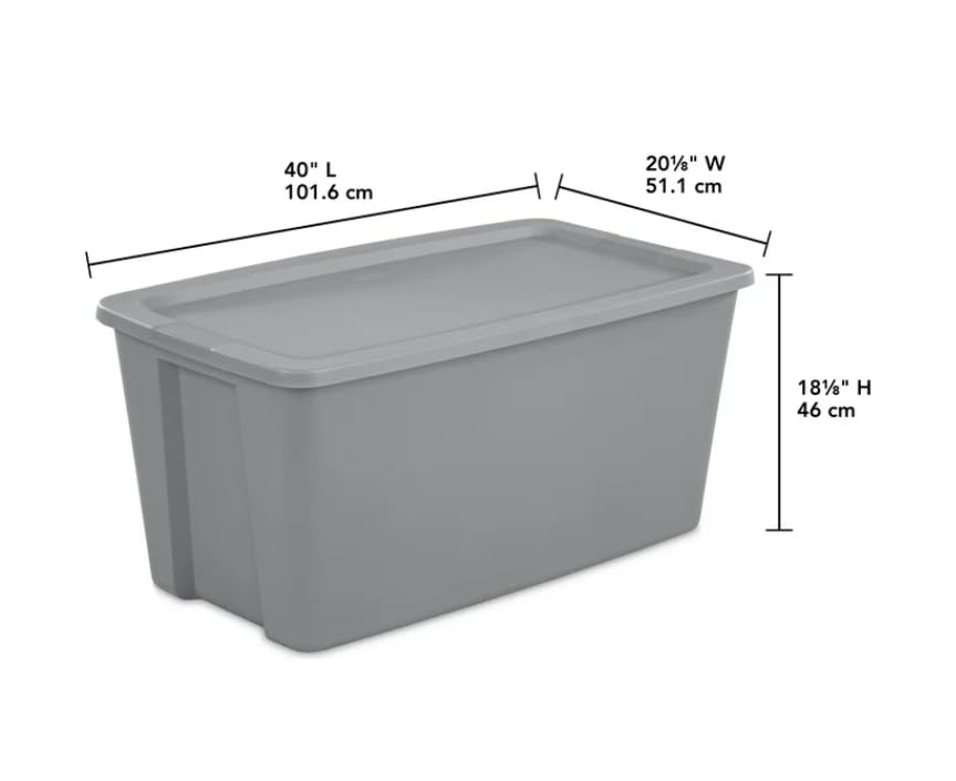 50 Gallon Tote, Plastic Storage Bin with Snap-on Lid, Gray