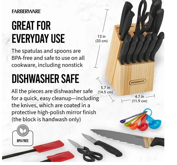 Generic Classic 23 Piece Never Needs Sharpening Dishwasher Safe Stainless Steel Cutlery and Utensil Set in Black