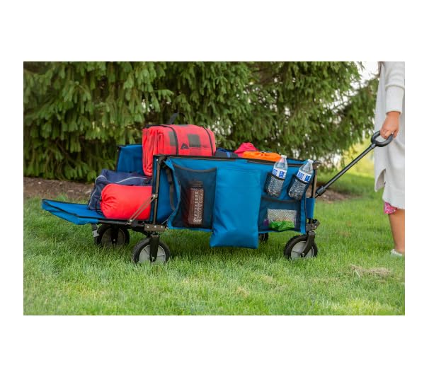 Outdoor Trail Quad Folding Camp Wagon with Tailgate, Utility Cart, Sporting Wagon Blue