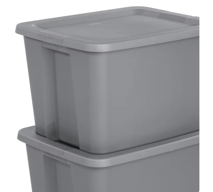 Generic Sturdy Stackable Lidded Storage Bins/Totes 18 Gallon Tote Box Plastic, Gray, Set of 8