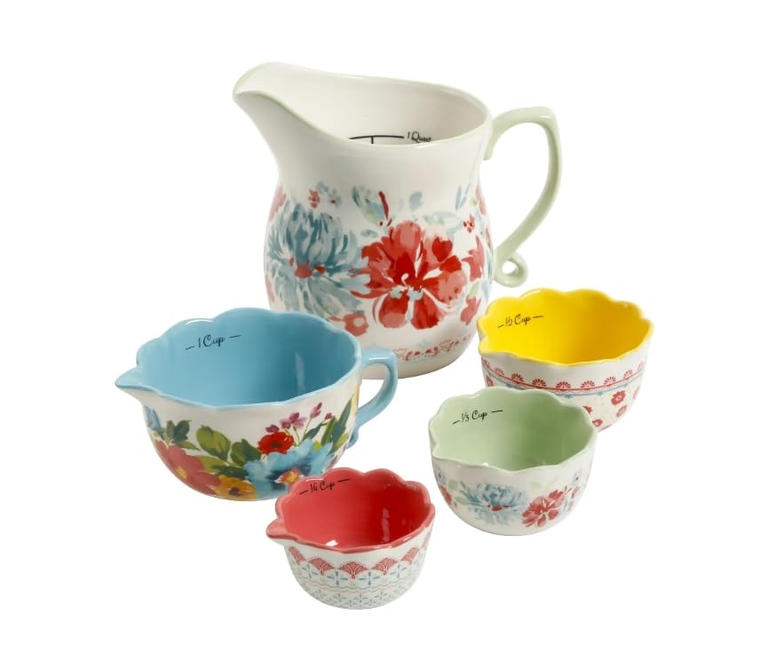 Pioneer Woman Gorgeous Garden Durable Stoneware 5-Piece Measuring Cup Set