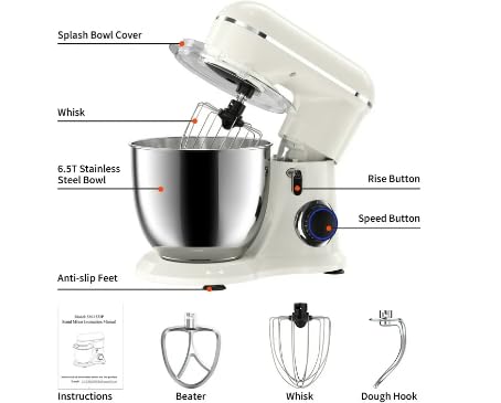 Stand Mixer,6.5-QT 660W 10-Speed Tilt-Head Food Mixer, Kitchen Electric Mixer with Bowl, Dough Hook, Beater, Whisk for Most Home Cooks, (6.5QT, Black)