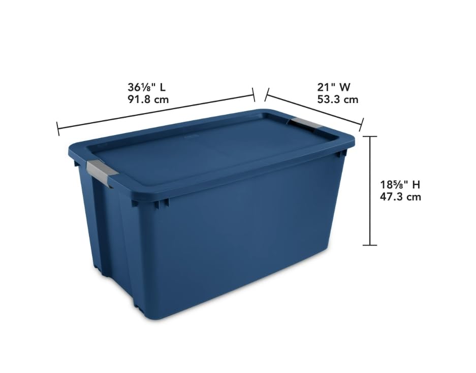 Extra Large Storage Bin, 45 Gallon Plastic Storage Container with Latch Lid and Wheels, Blue