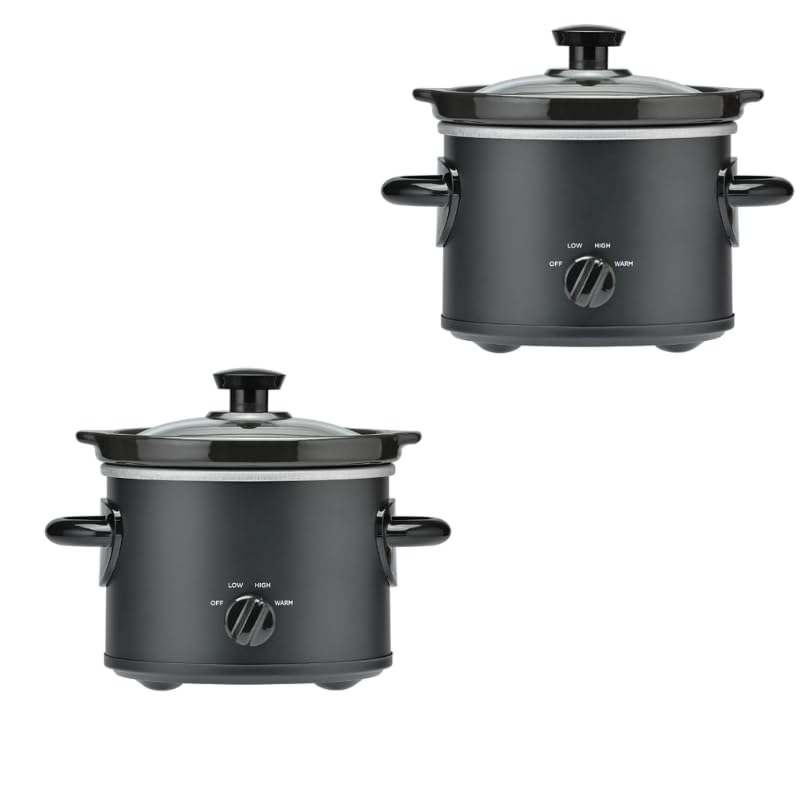 2 QT Slow Cooker Set - Stylish Matte Black, Perfect for Singles & Couples, Great for Small Meals & Dips