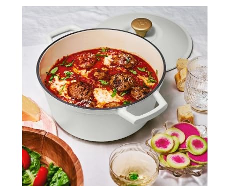 Beautiful 5 Quart Cast Iron Round Dutch Oven, White by Drew Barrymore