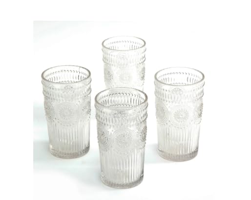 Pioneer Woman Adeline 16-Ounce Embossed Glass Tumblers, Set of 4, Clear