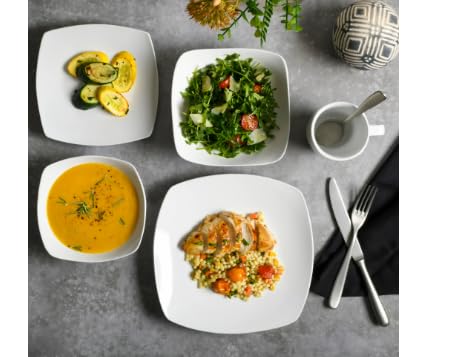 Everyday Home Square White Ceramic Expanded 12-Piece Dinnerware Set