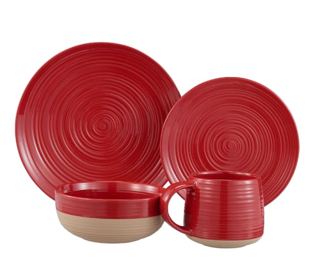 Generic Artisanal Clay Stoneware 16-Piece Dining Set, Red