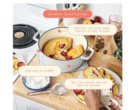 Beautiful 5 Quart Cast Iron Round Dutch Oven, White by Drew Barrymore