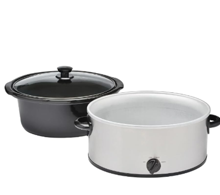 6 Quart Oval Slow Cooker, Stainless Steel Finish, Glass Lid