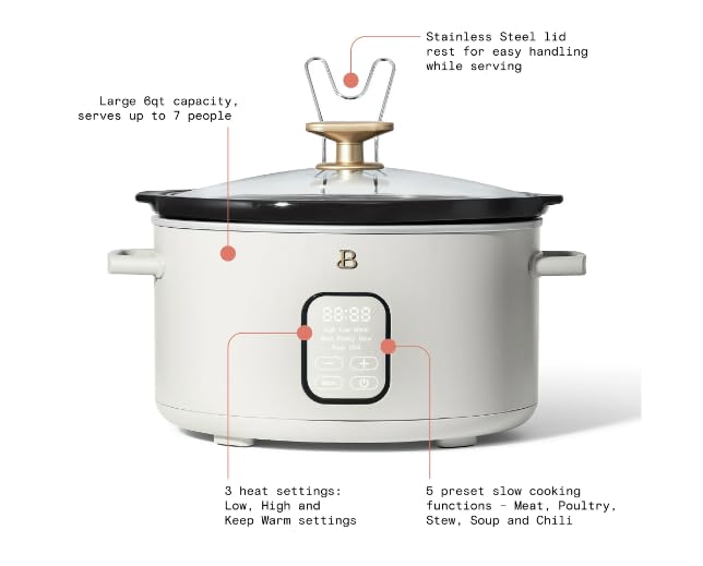 Beautiful 6 Qt Programmable Slow Cooker by Drew Barrymore perfect for healthy cooking