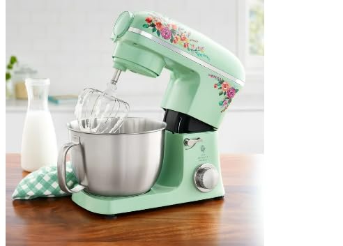 Pioneer Woman 5 Quart 600W 6-Speed Professional Stand Mixer with Beater, Dough Hook and Whisk Painted Meadow