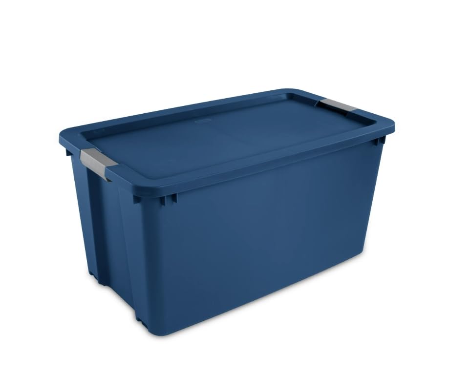Extra Large Storage Bin, 45 Gallon Plastic Storage Container with Latch Lid and Wheels, Blue