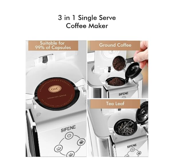 Generic Coffee Machine, 3 in 1 Single Serve, Pod Coffee Brewer For Ground Coffee, Capsule pod, Leaf Tea maker, 6 to 10 ounce Cup, Removable 50 Oz Water Reservoir (White)