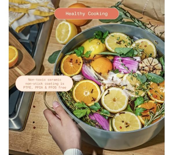 Beautiful 8 qt Ceramic Non-Stick Stock Pot by Drew Barrymore Perfect For Large Meals And Healthy Cooking