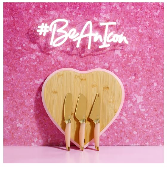 Generic Paris 4-Piece Cheese Board Set with Large Heart-Shaped, Reversible Bamboo Cutting Board, Pink
