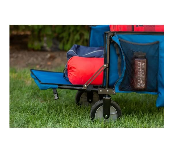 Outdoor Trail Quad Folding Camp Wagon with Tailgate, Utility Cart, Sporting Wagon Blue