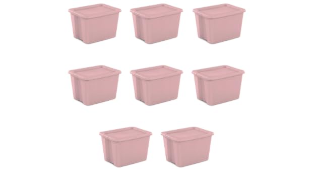 18 Gallon Tote Box Plastic, Set of 8 Stackable Totes Colors In Pink, Purple, or Fuchsia Burst