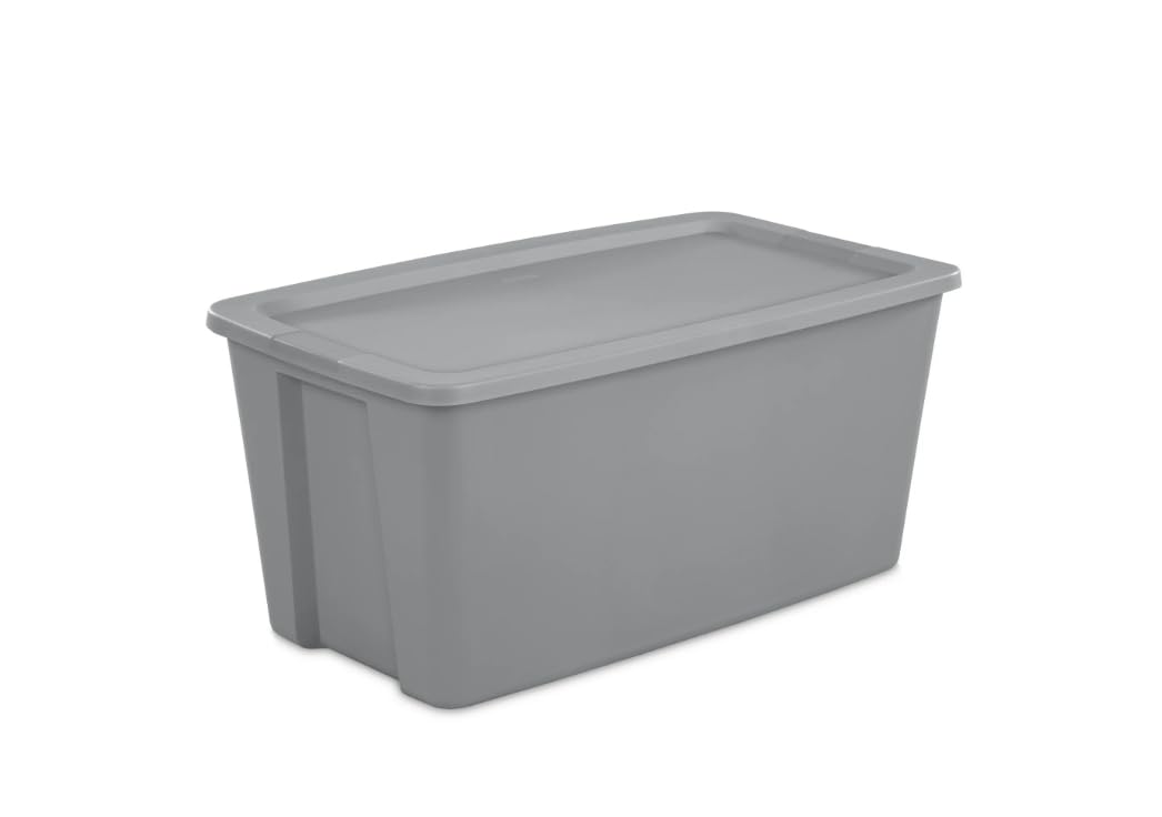 50 Gallon Tote, Plastic Storage Bin with Snap-on Lid, Gray
