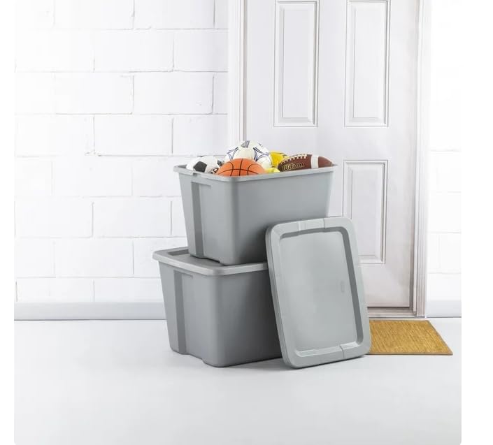 Generic Sturdy Stackable Lidded Storage Bins/Totes 18 Gallon Tote Box Plastic, Gray, Set of 8