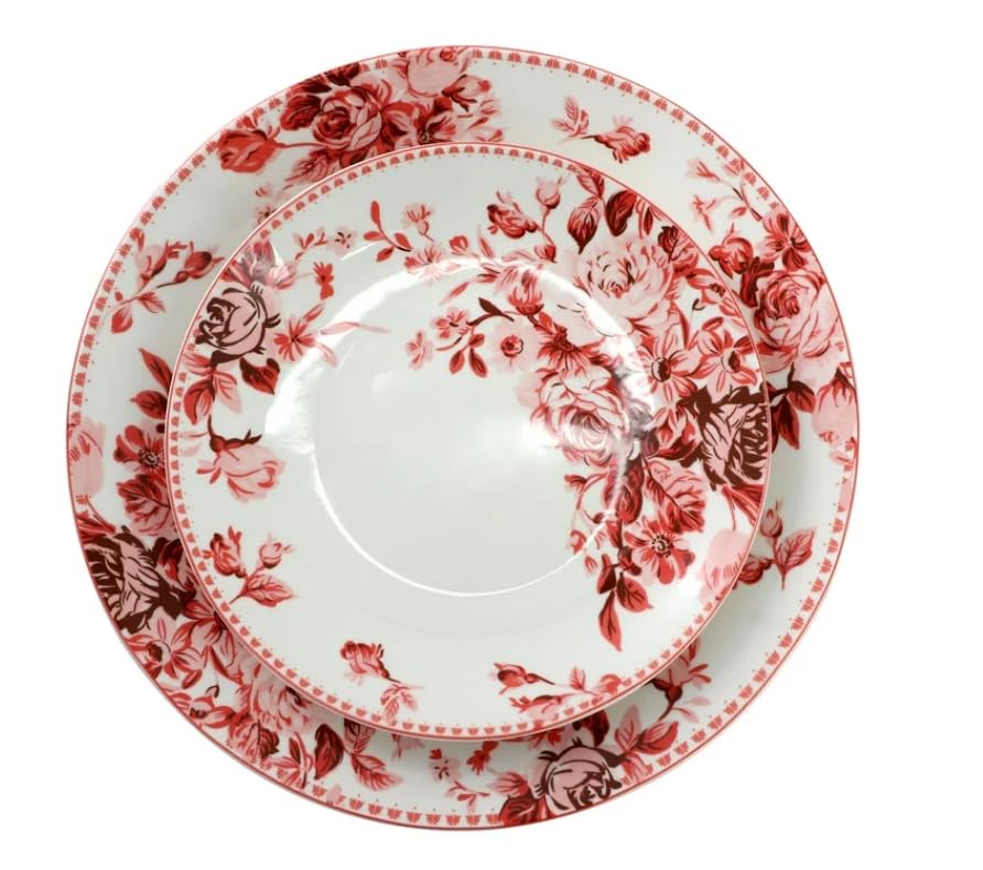 Traditional Rose 16-Piece Stoneware Dinnerware Set – Elegant Floral Design for 4 – Dishwasher & Microwave Safe – Ideal for Special Occasions & Everyday Meals