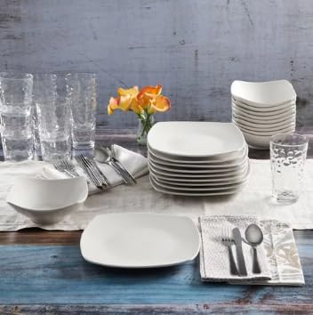 Everyday Home Square White Ceramic Expanded 12-Piece Dinnerware Set