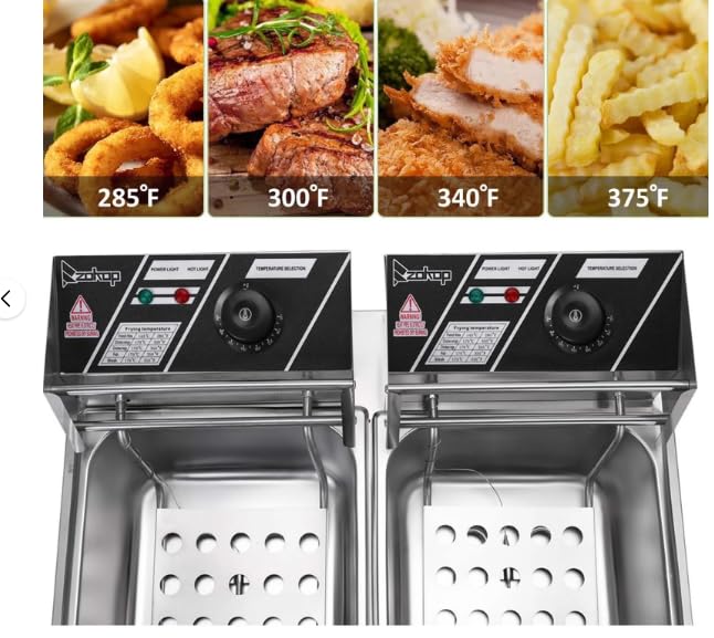 Generic Countertop Electric Deep Fryer, 12L 5000W Commercial Professional Kitchen Stainless Steel Dual Tank Frying Machine for Restaurant, Silver