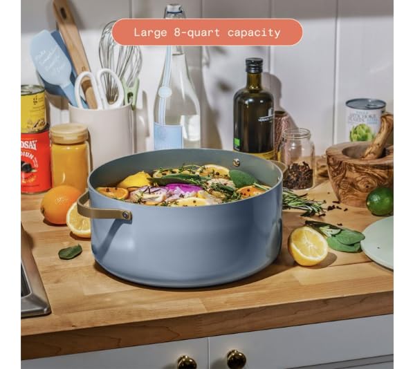 Beautiful 8 qt Ceramic Non-Stick Stock Pot by Drew Barrymore Perfect For Large Meals And Healthy Cooking