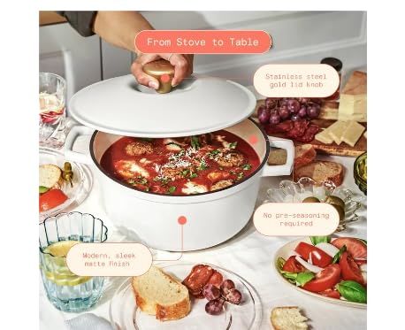 Beautiful 5 Quart Cast Iron Round Dutch Oven, White by Drew Barrymore