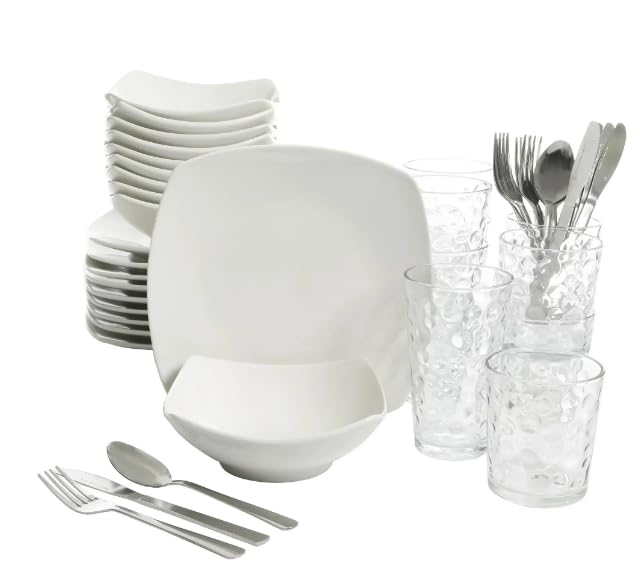 Everyday Home Square White Ceramic Expanded 12-Piece Dinnerware Set