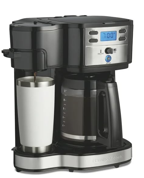 Generic 2-Way Programmable Coffee Maker, Single-Serve and 12-Cup Pot, Glass Carafe, Stainless Steel, Black