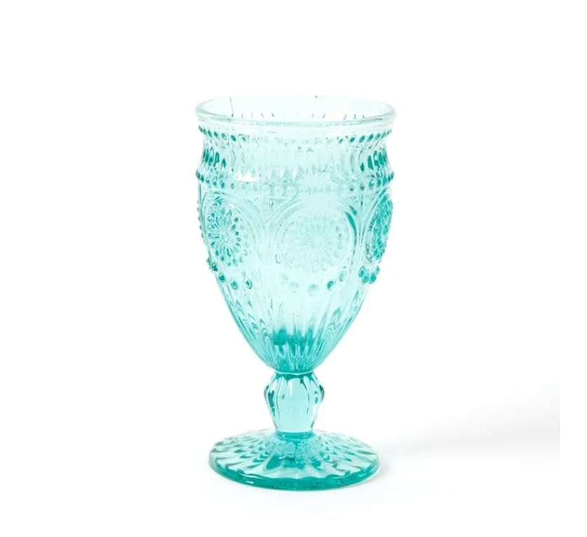 Pioneer Woman Adeline 12-Ounce Footed Turquoise Glass Goblets, Set of 4