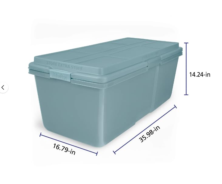 Durable 28.3 Gallon Plastic Tote - Set of 4 - Rugged Storage Containers with Click Latches for Secure Closure, Ribbed Lid for Durability, Ideal for Garage, Basement, Attic, and Sports Equipment