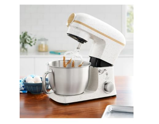 Pioneer Woman 5 Quart 600W 6-Speed Professional Stand Mixer with Beater, Dough Hook and Whisk-White