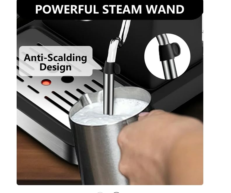 Generic Espresso Machine 20 Bar, 1.5L Water Tank Milk Frother Steam, Stainless Steel Coffee Maker, Silver