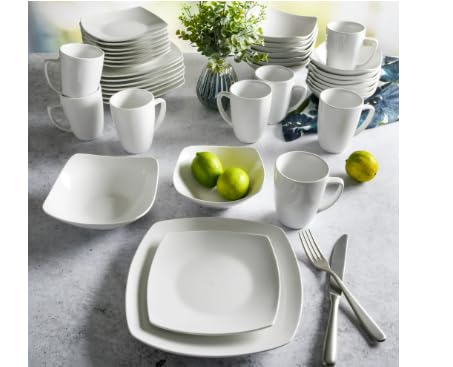 Everyday Home Square White Ceramic Expanded 12-Piece Dinnerware Set