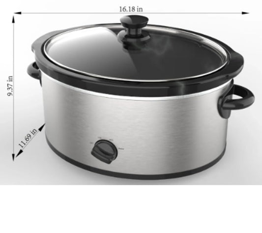 6 Quart Oval Slow Cooker, Stainless Steel Finish, Glass Lid