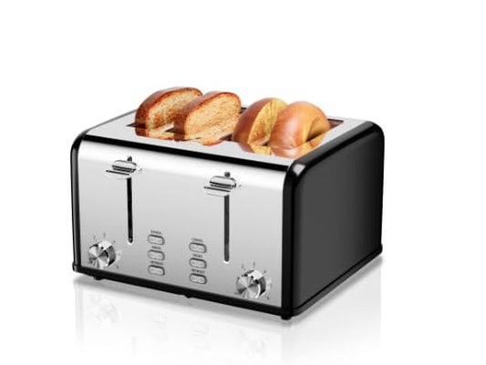 Toaster 4 Slot Stainless Steel Retro Toasters, Bagel, Defrost, Reheat, Cancel Function 6 Shade Settings Removable Crumb Tray Auto Pop-Up, Kitchen Appliances, Apartment Essentials