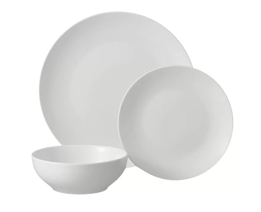 Generic Glazed White Stoneware Dinnerware Set, 12-Pieces