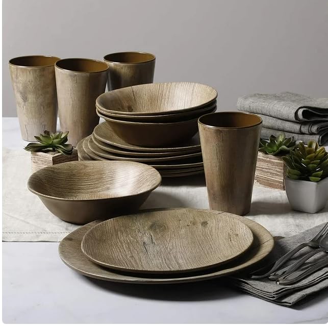 Generic Stunning Woodlands Look 16 Piece Round Melamine Plate, Bowl, & Cup Dinnerware Set