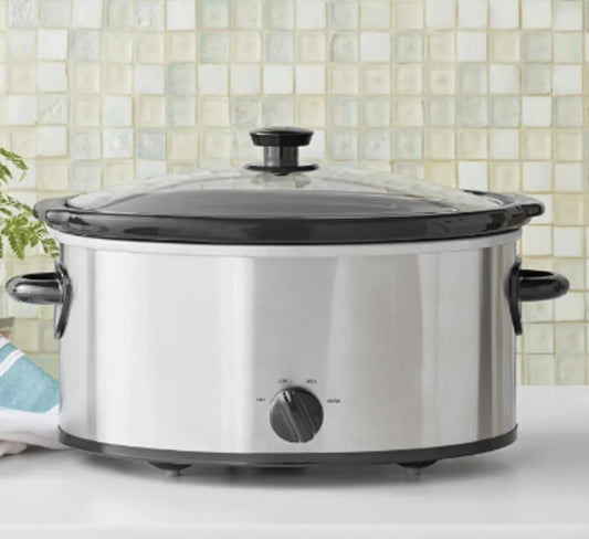 6 Quart Oval Slow Cooker, Stainless Steel Finish, Glass Lid