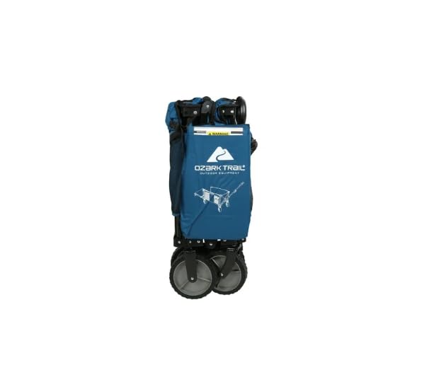 Outdoor Trail Quad Folding Camp Wagon with Tailgate, Utility Cart, Sporting Wagon Blue
