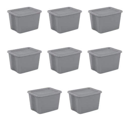 Generic Sturdy Stackable Lidded Storage Bins/Totes 18 Gallon Tote Box Plastic, Gray, Set of 8