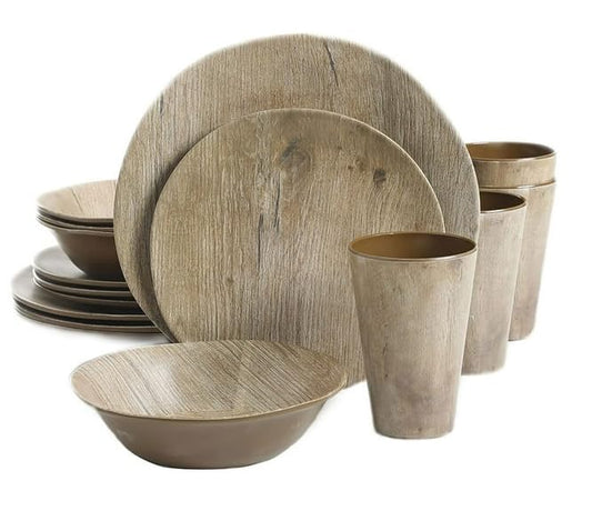 Generic Stunning Woodlands Look 16 Piece Round Melamine Plate, Bowl, & Cup Dinnerware Set