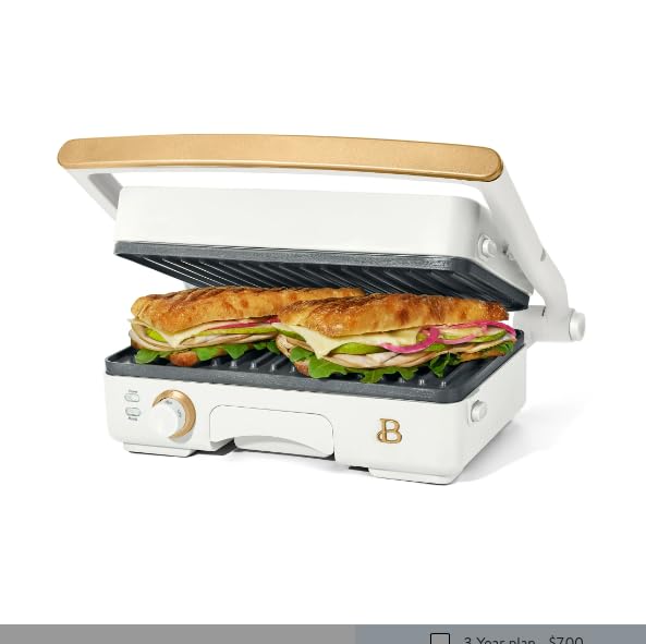 Beautiful 2-in-1 Panini Press & Grill – 1200 Watt, Adjustable Temperature, Non-Stick Plates, Indoor Grill, 10.25” x 7” Cooking Surface