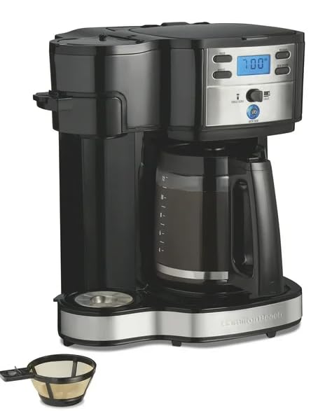 Generic 2-Way Programmable Coffee Maker, Single-Serve and 12-Cup Pot, Glass Carafe, Stainless Steel, Black