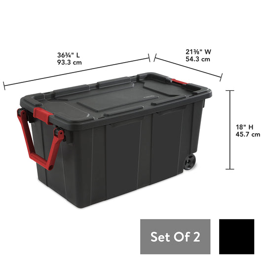 2PCS 40 Gallon Industrial Tote Plastic Storage Bins Wheeled Large Storage Box Set Green, Black, Blue, Grey