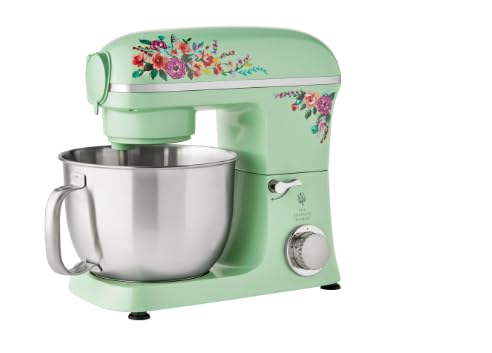Pioneer Woman 5 Quart 600W 6-Speed Professional Stand Mixer with Beater, Dough Hook and Whisk Painted Meadow