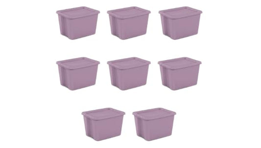 18 Gallon Tote Box Plastic, Set of 8 Stackable Totes Colors In Pink, Purple, or Fuchsia Burst