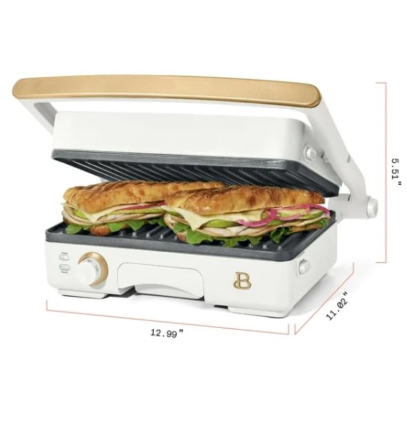 Beautiful 2-in-1 Panini Press & Grill – 1200 Watt, Adjustable Temperature, Non-Stick Plates, Indoor Grill, 10.25” x 7” Cooking Surface